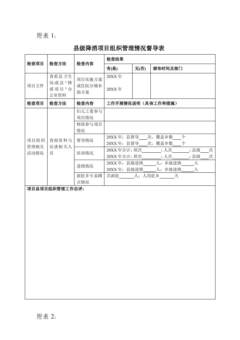 表格模板-县级降消项目组织管理情况督导表