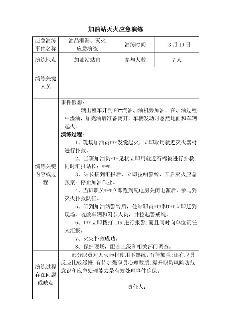 加油站油品泄漏、灭火应急预案演练记录