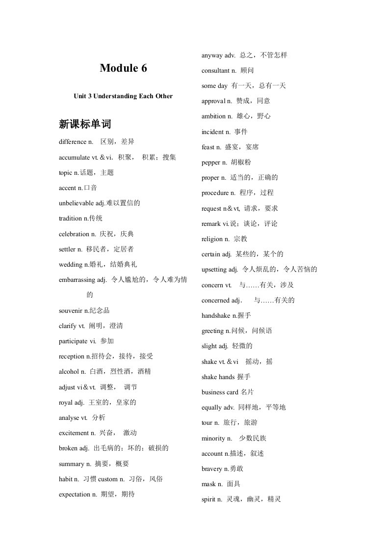 高中牛津英语单Module6Unit3UnderstandingEachOther词短语及试题