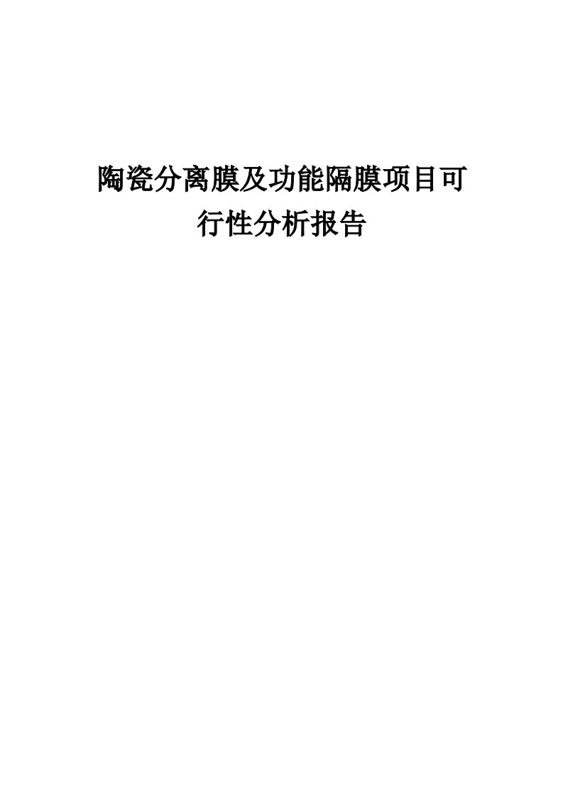 陶瓷分离膜及功能隔膜项目可行性分析报告