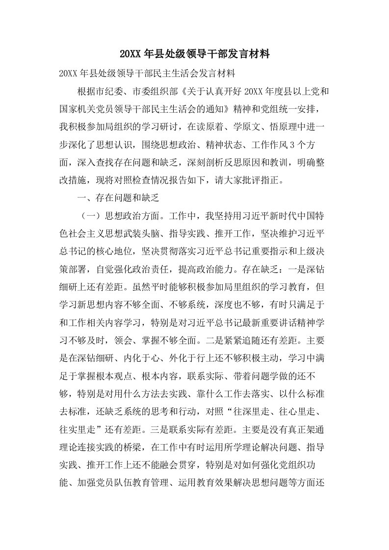 县处级领导干部发言材料