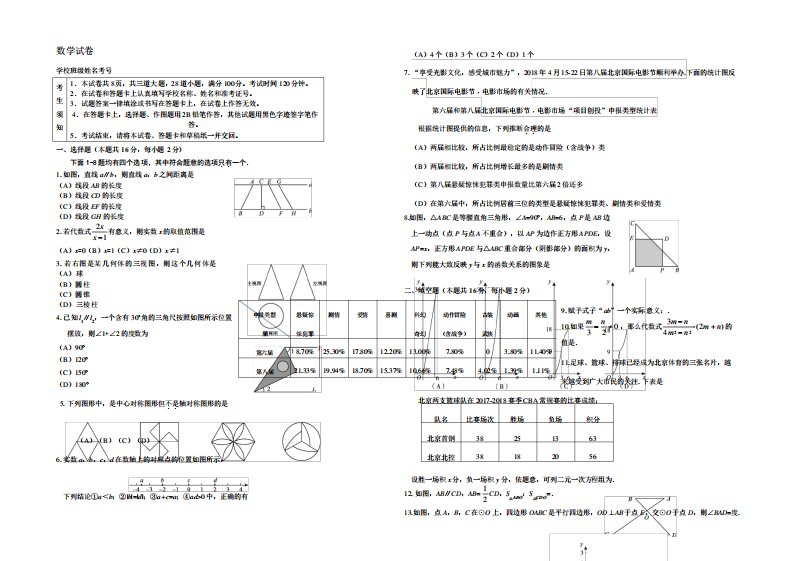 朝阳区初三一模数学试题及答案