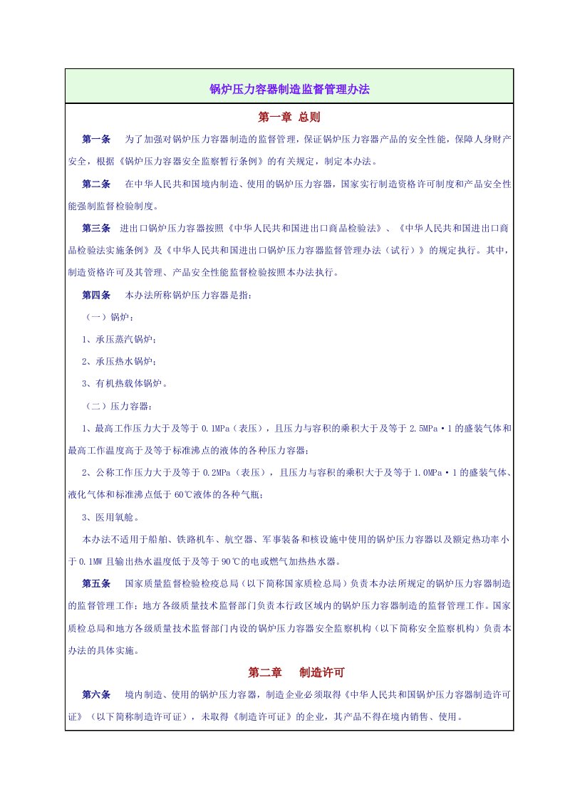 锅炉压力容器制造监督管理办法