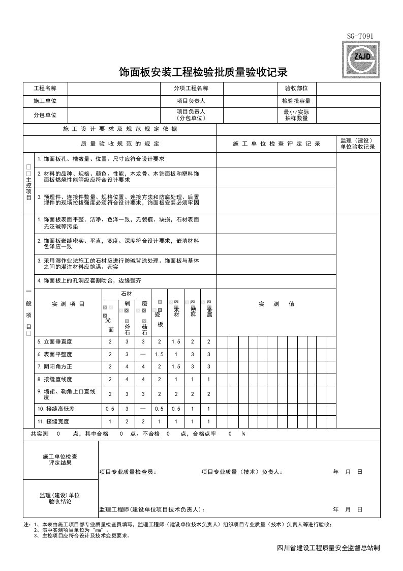 建筑工程-SGT091_饰面板安装工程检验批