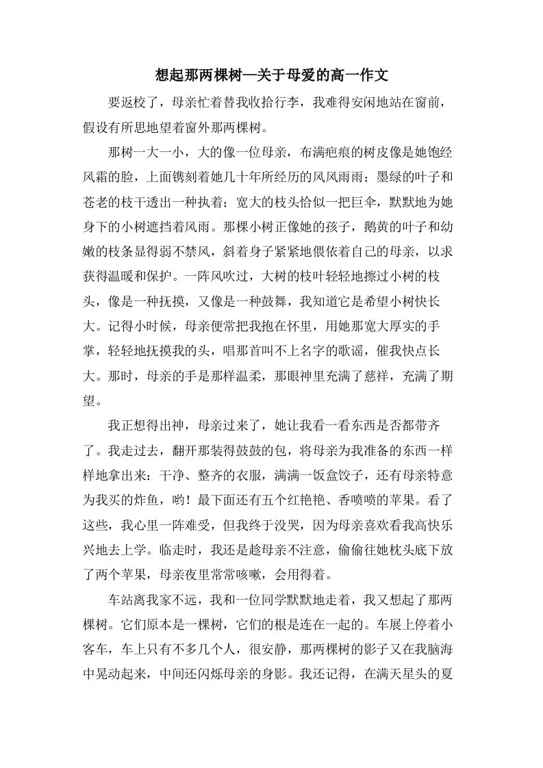 想起那两棵树—关于母爱的高一作文