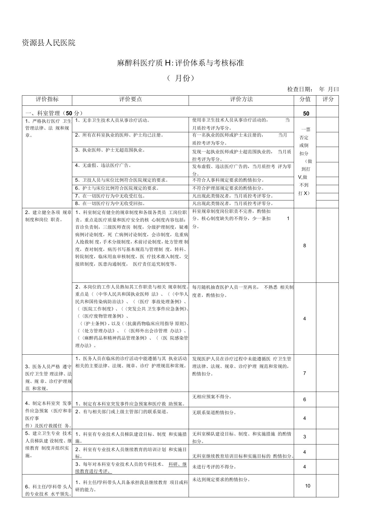 麻醉科医疗质量评价体系与考核标准(完整版)