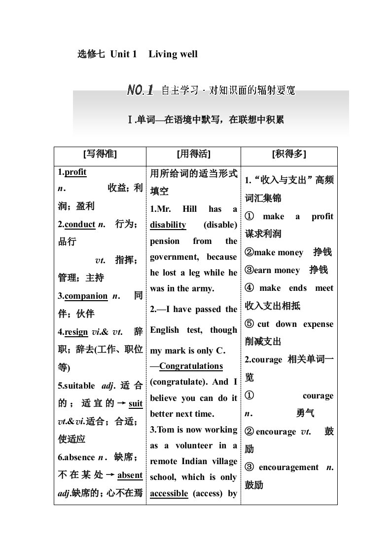 2017届高考英语第一轮单元知识点复习导学案