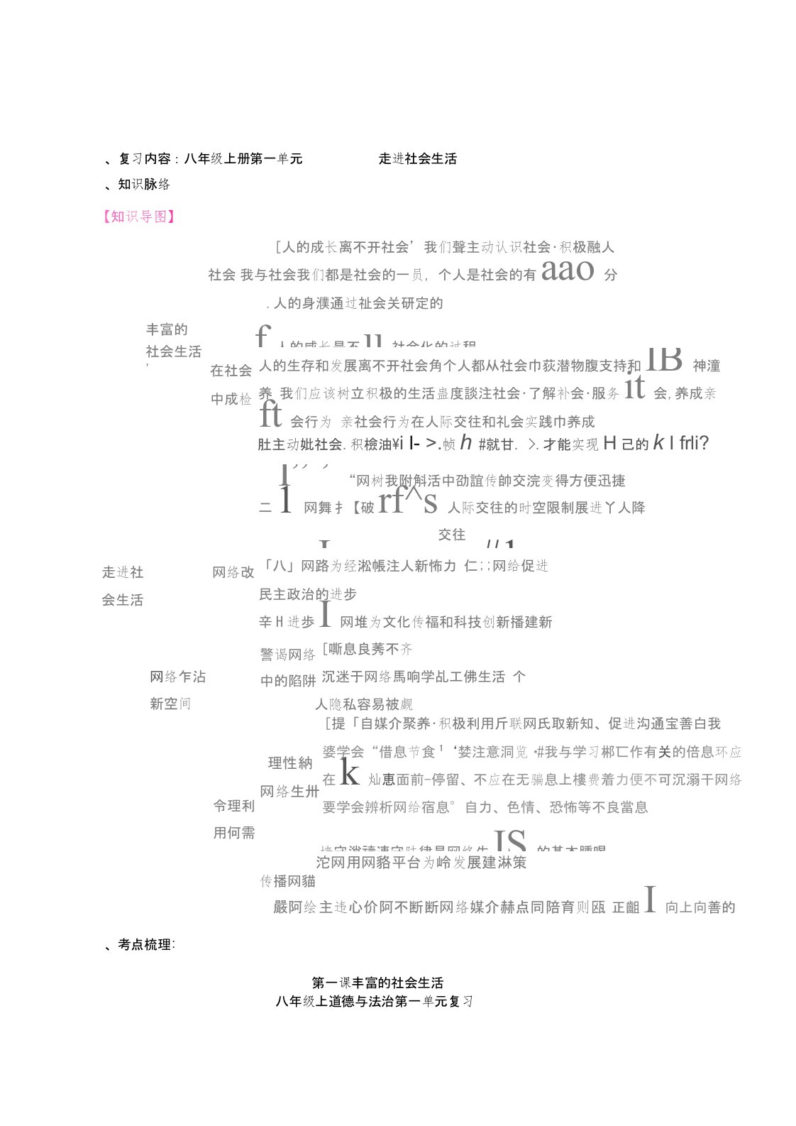 上道德与法治八年级第一单元复习教案