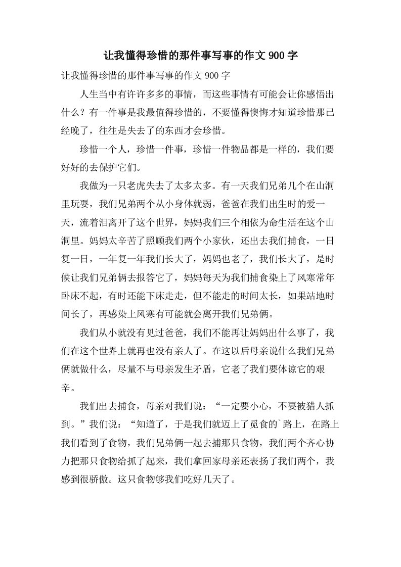 让我懂得珍惜的那件事写事的作文900字