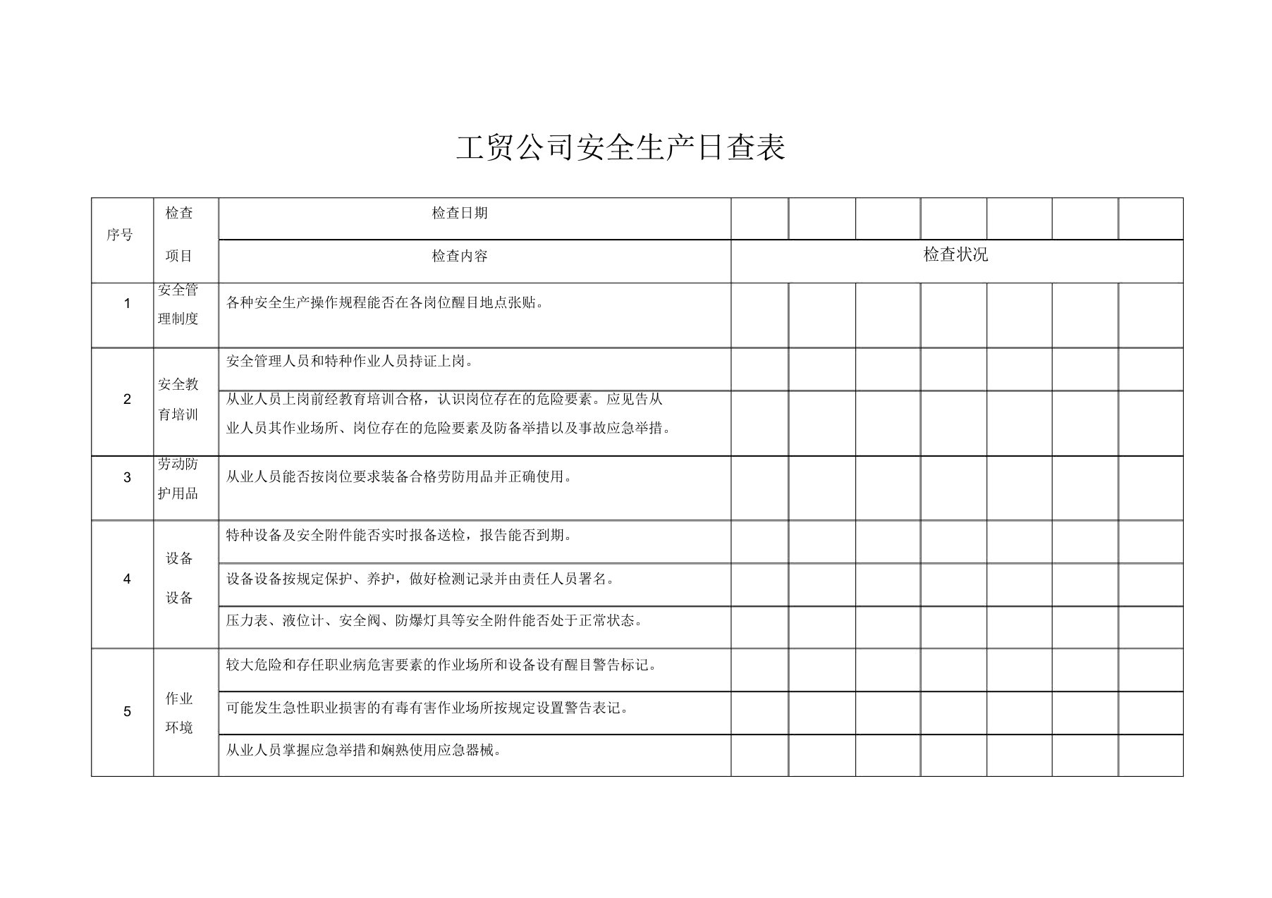 日周月排查表格