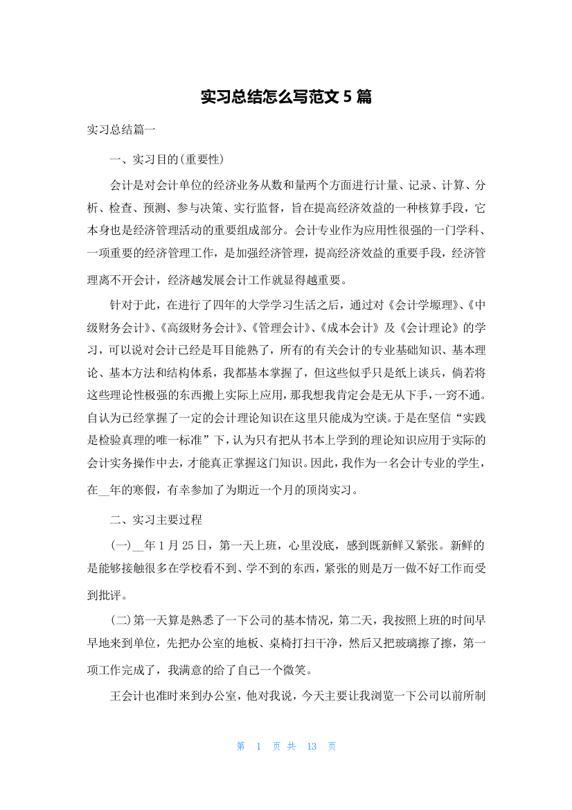 实习总结怎么写范文5篇