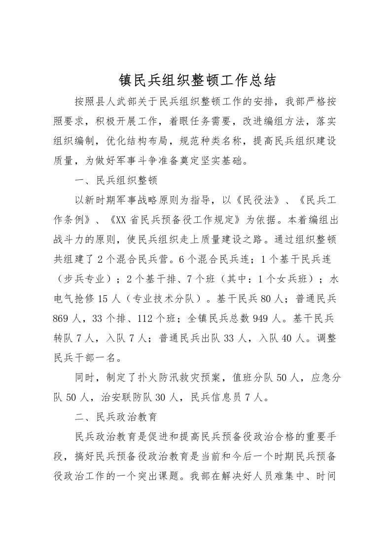 2022-镇民兵组织整顿工作总结