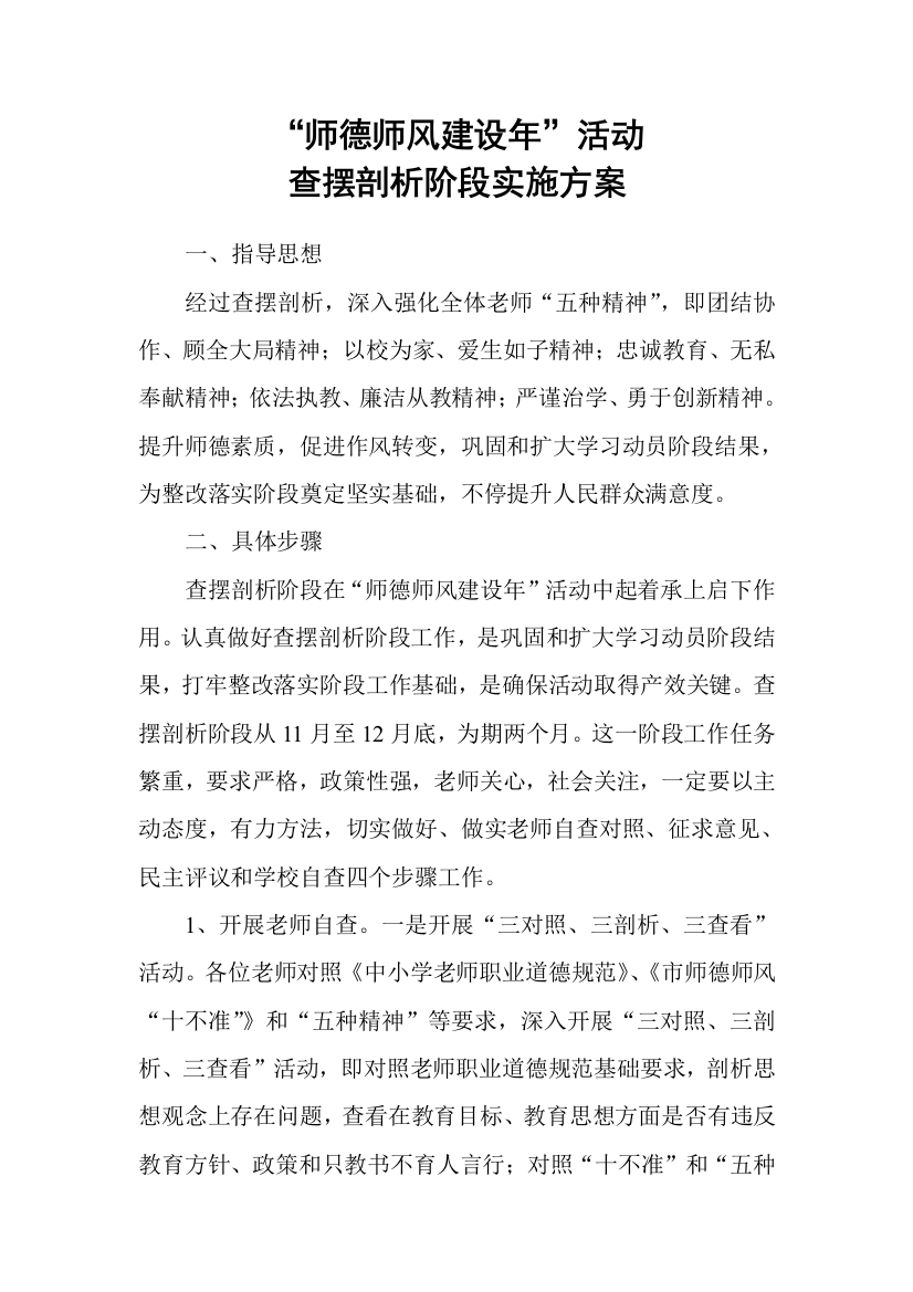 师德师风查摆专项方案