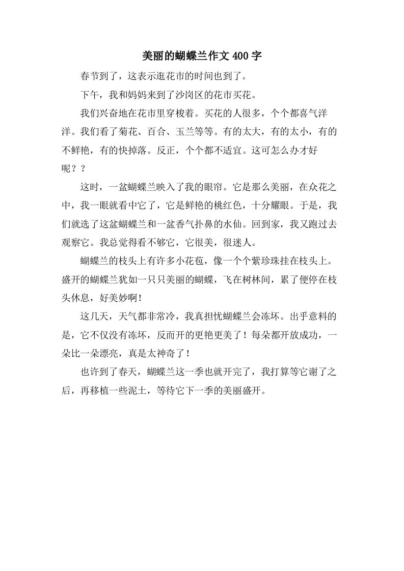 美丽的蝴蝶兰作文400字