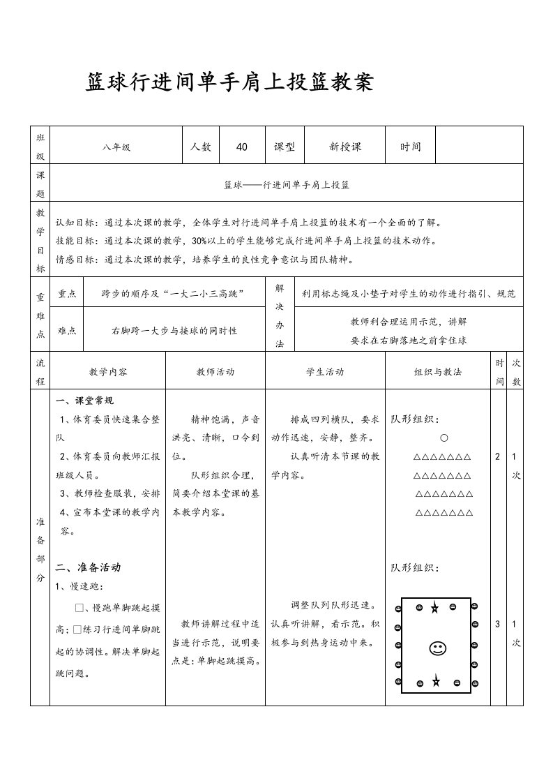 篮球行进间单手肩上投篮教案