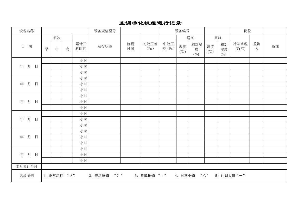 GMP设备运行记录