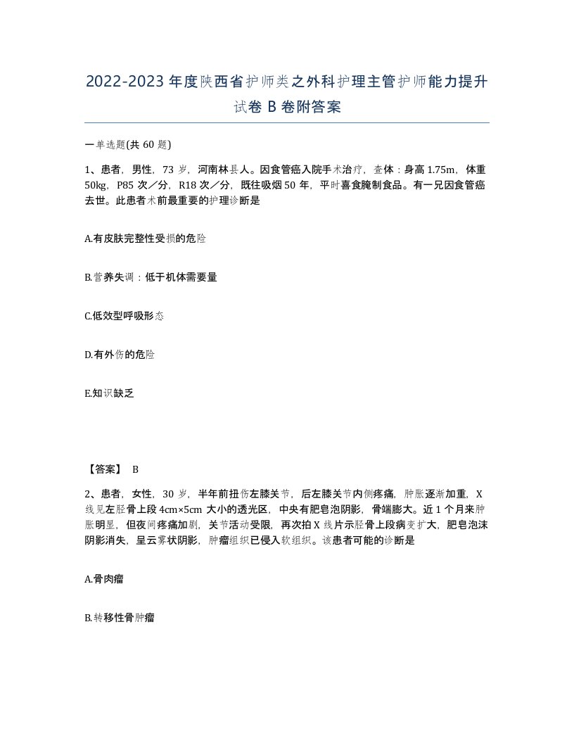 2022-2023年度陕西省护师类之外科护理主管护师能力提升试卷B卷附答案