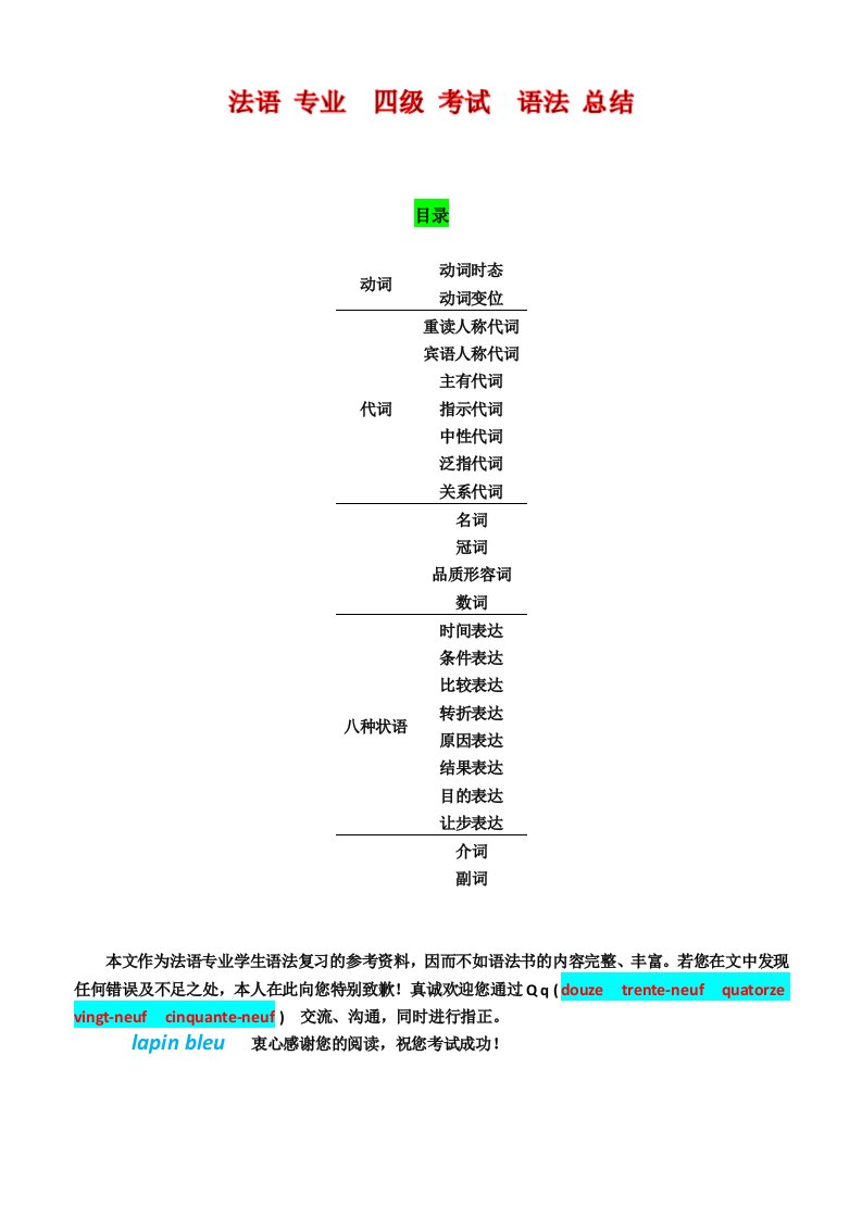 法语专业四级考试(TFS-4)