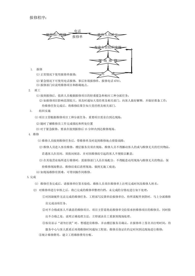 酒店工程部报修程序