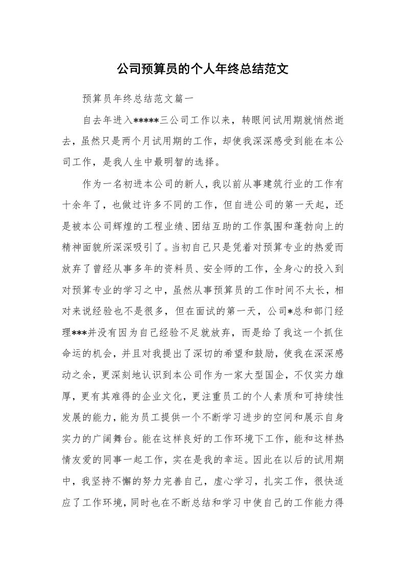 公司预算员的个人年终总结范文