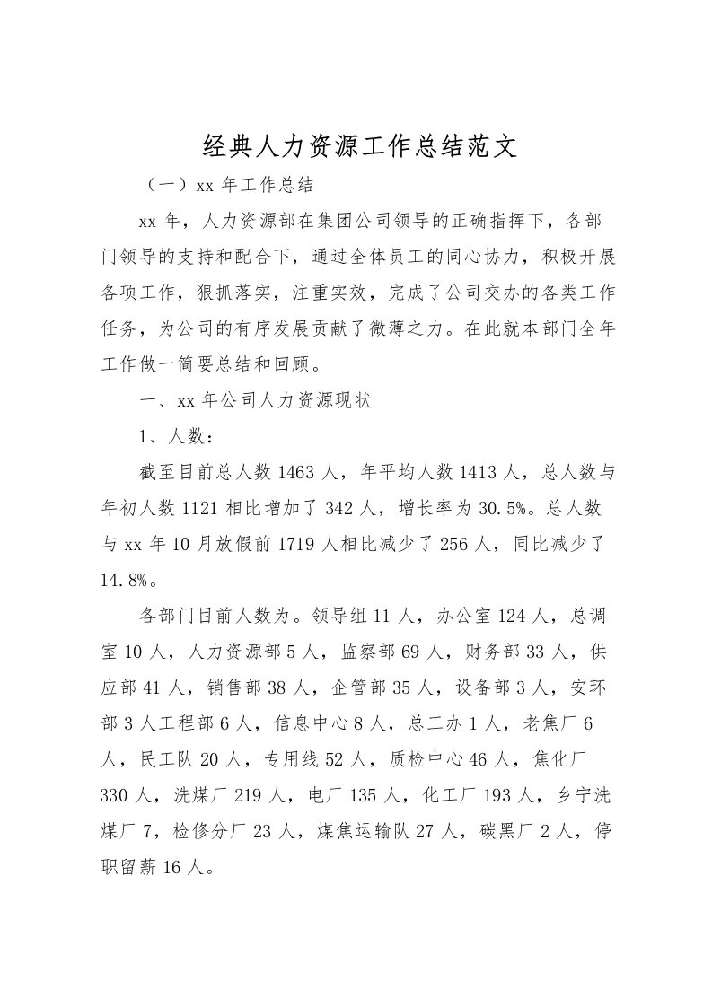 2022-经典人力资源工作总结范文