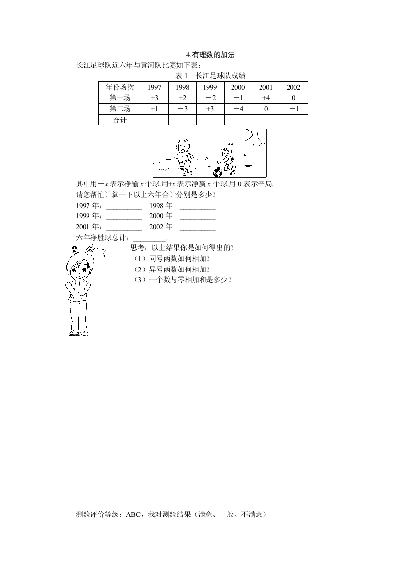 【小学中学教育精选】5分钟课堂过关训练（有理数的加法）