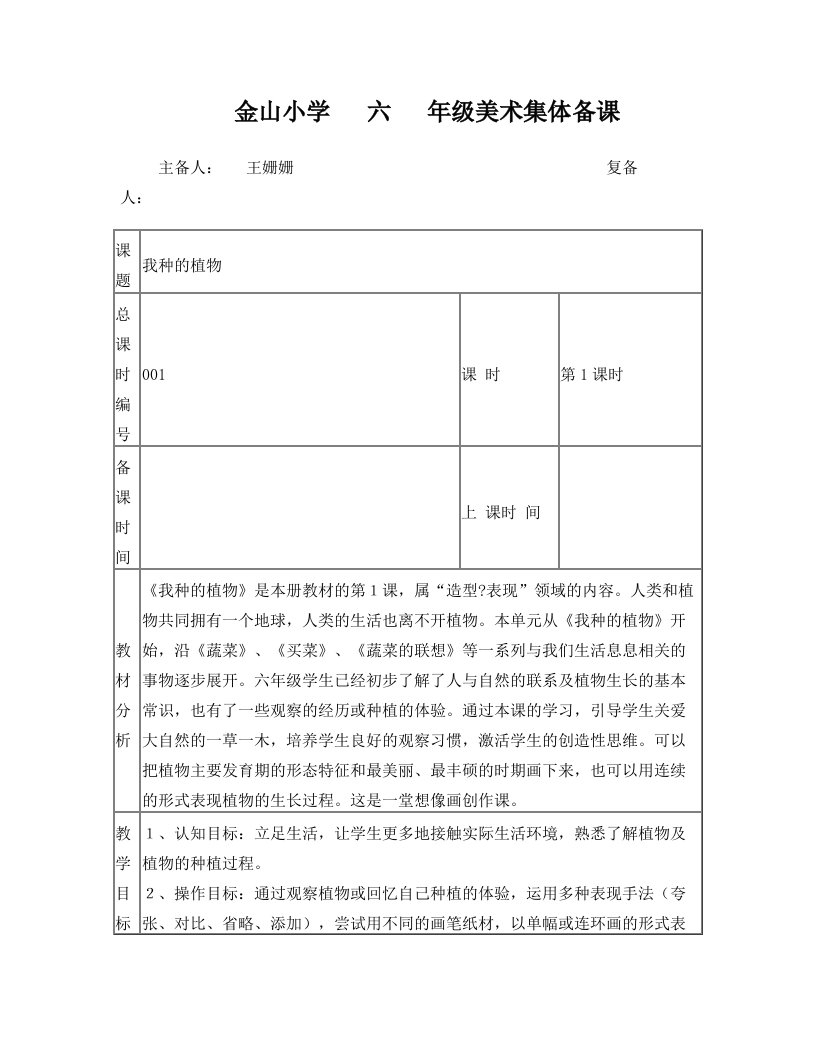 六年级美术教案王姗姗