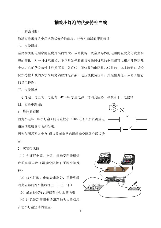 描绘小灯泡的伏安特性曲线