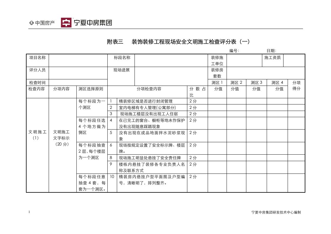 装饰装修工程文明施工评分表2012.11.15