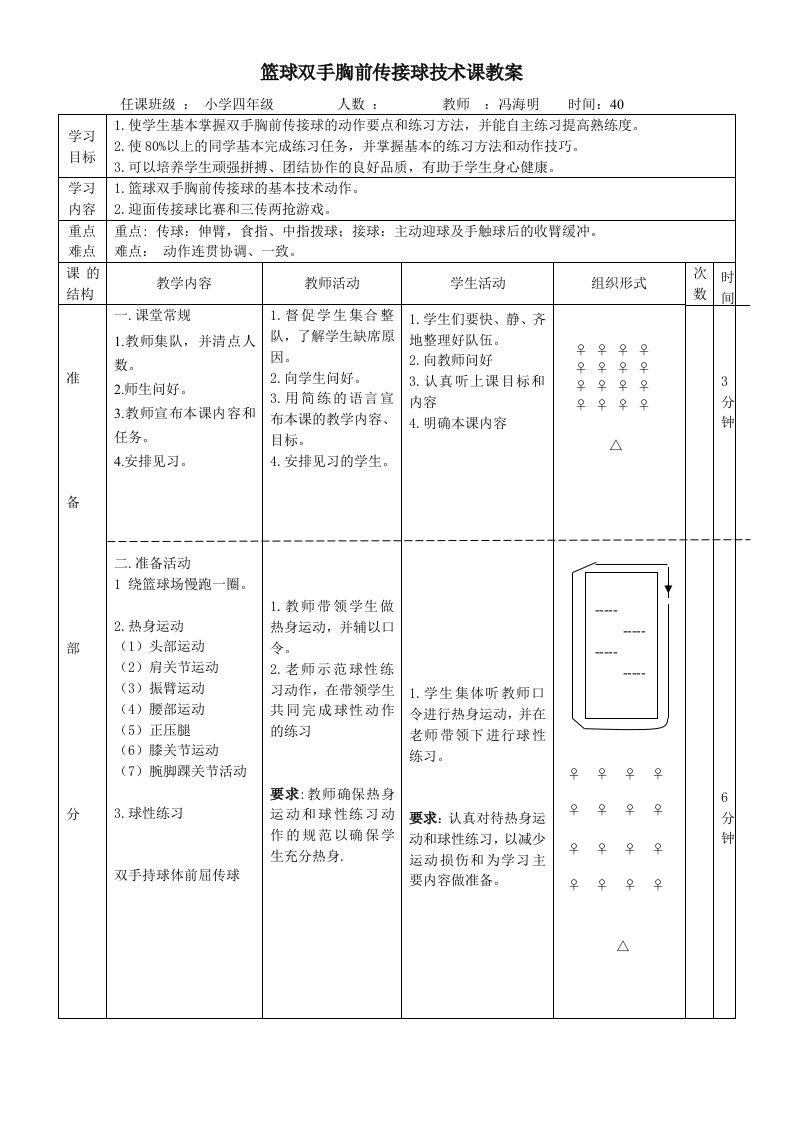 篮球胸前传球教案