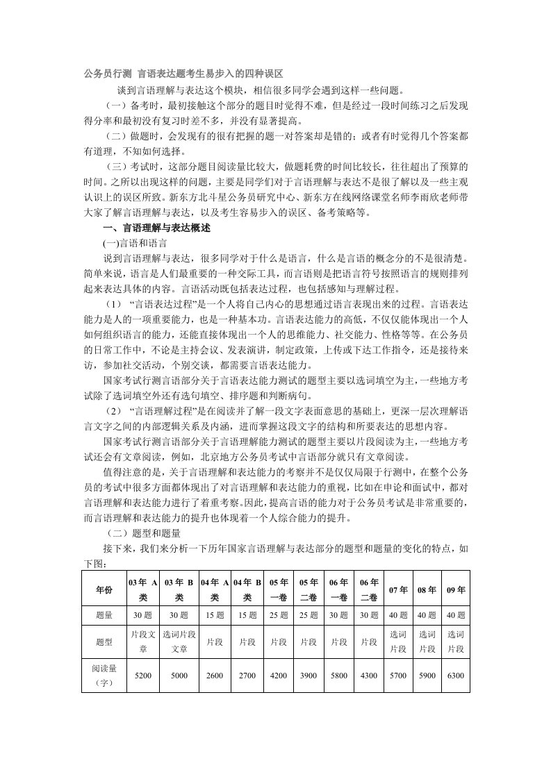 公务员行测言语表达题考生易步入的四种误区