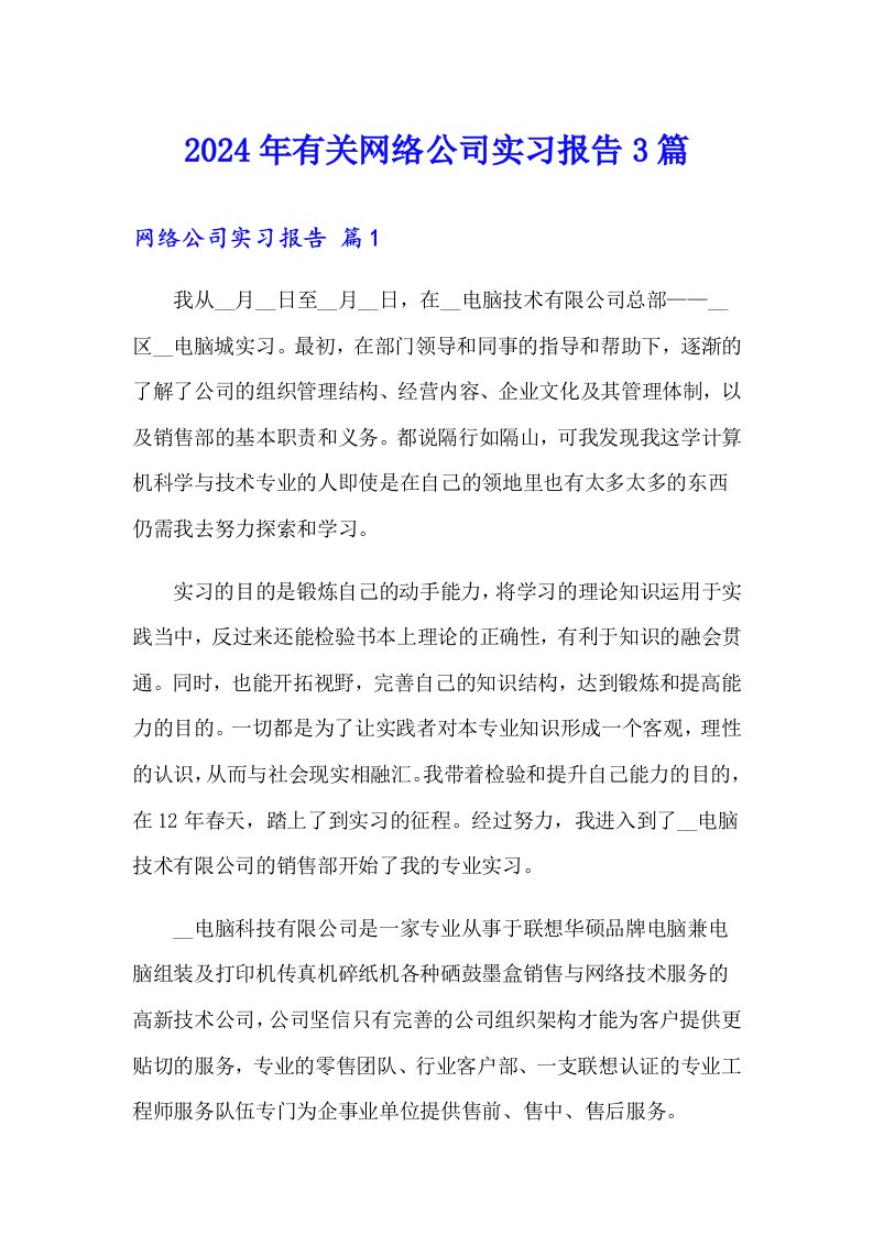 2024年有关网络公司实习报告3篇