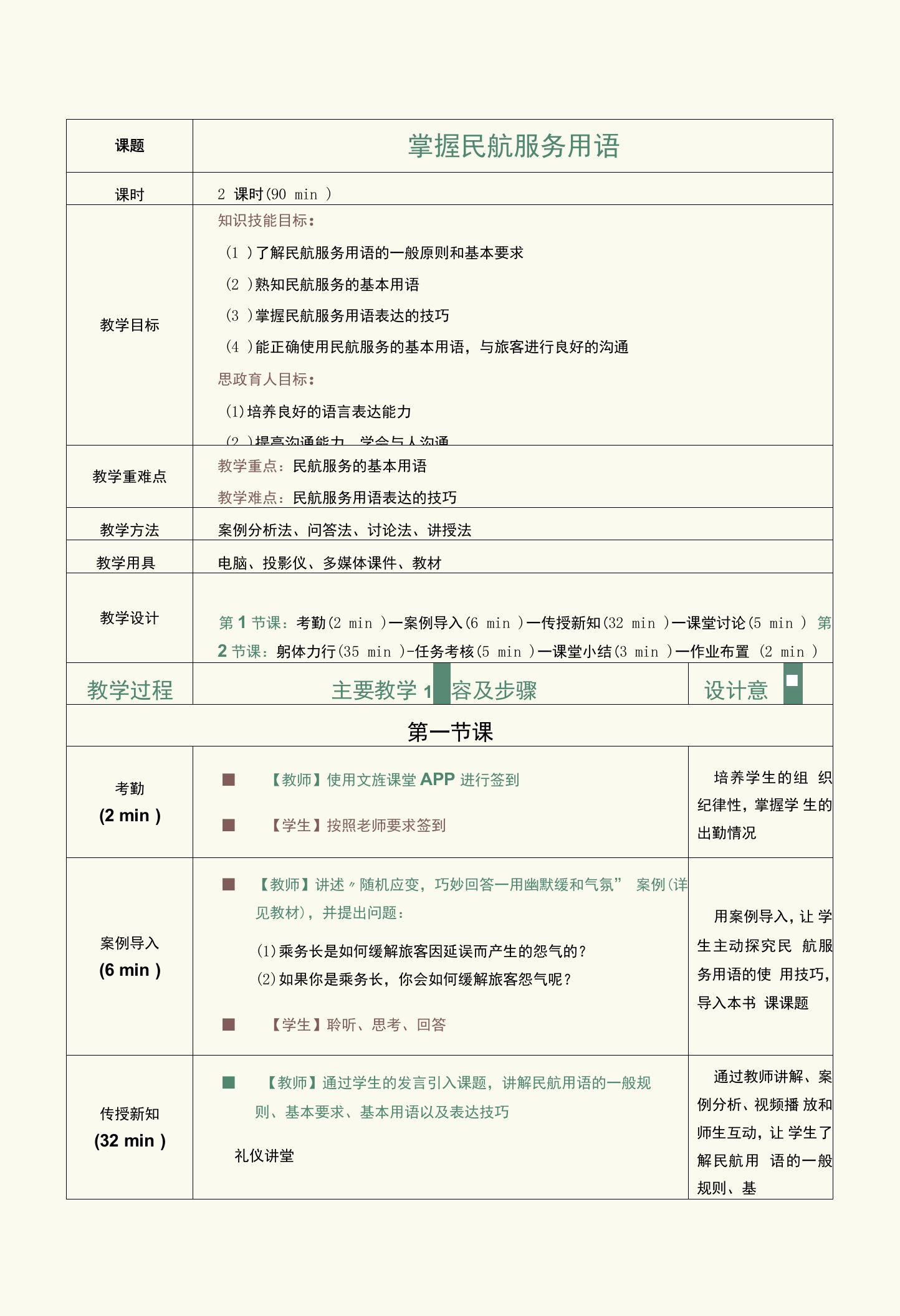 《民航服务礼仪（第2版）》教案