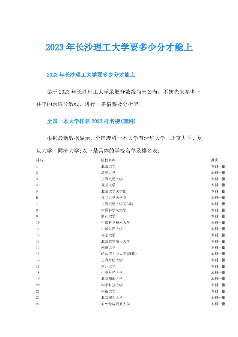 长沙理工大学要多少分才能上