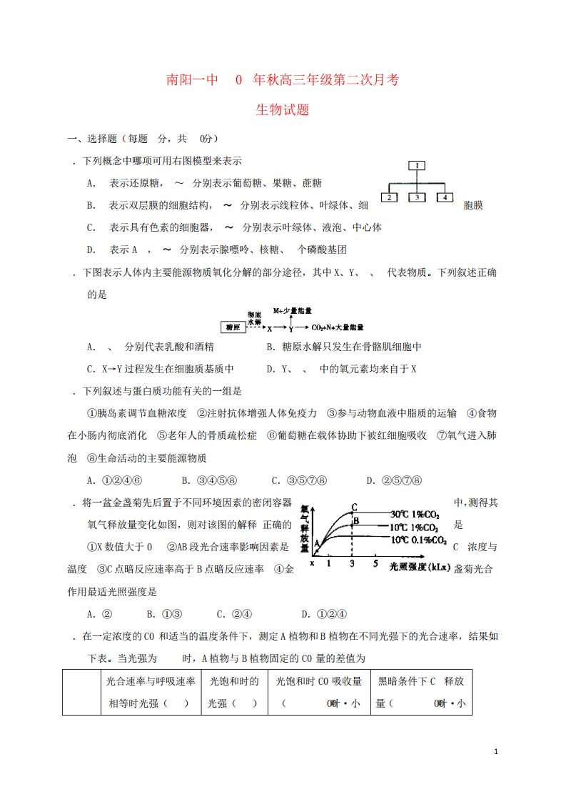 高三生物上学期第二次月考试题