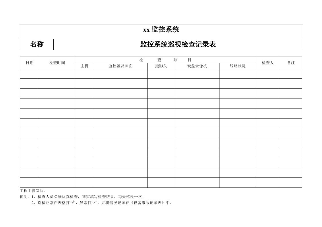 监控系统检查记录表