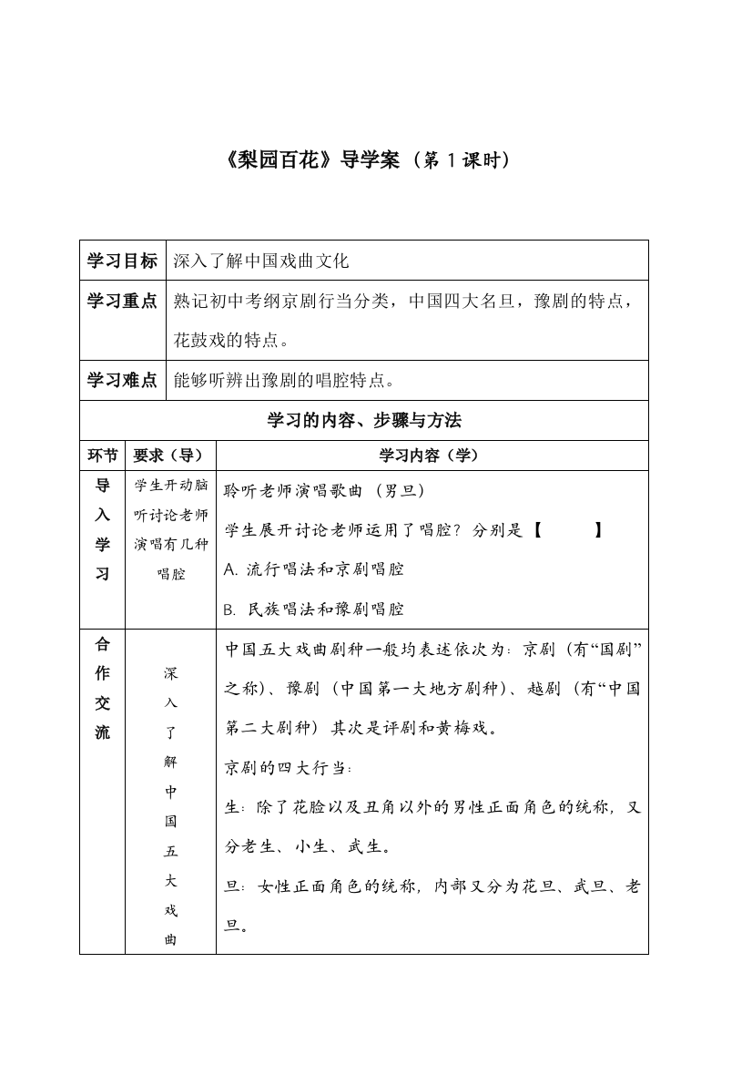 梨园百花导学案的设计(模板)