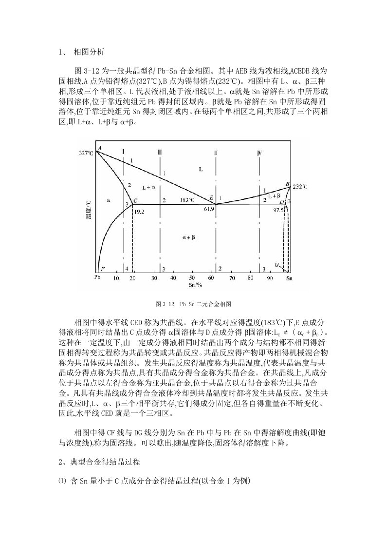 铅锡共晶相图分析