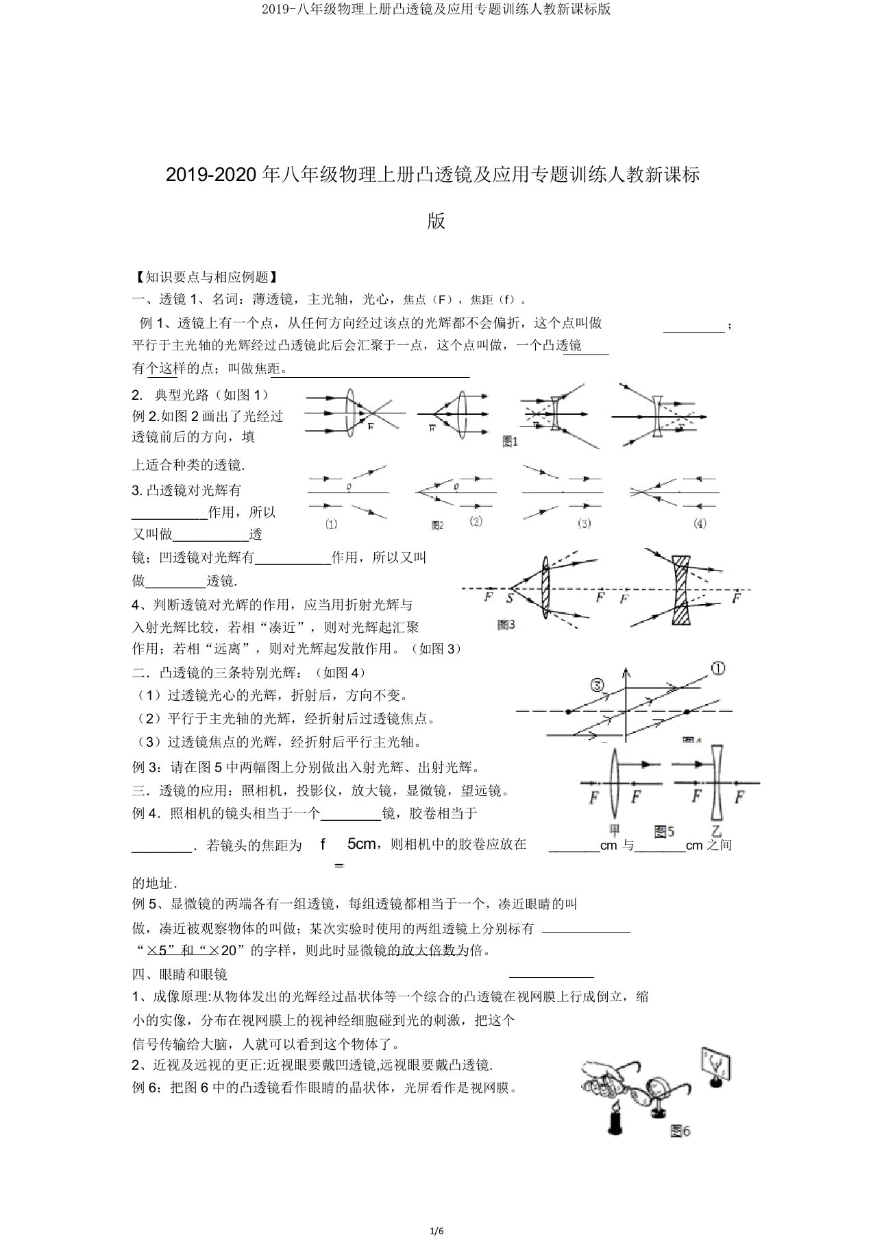 2019八年级物理上册凸透镜及应用专题训练人教新课标