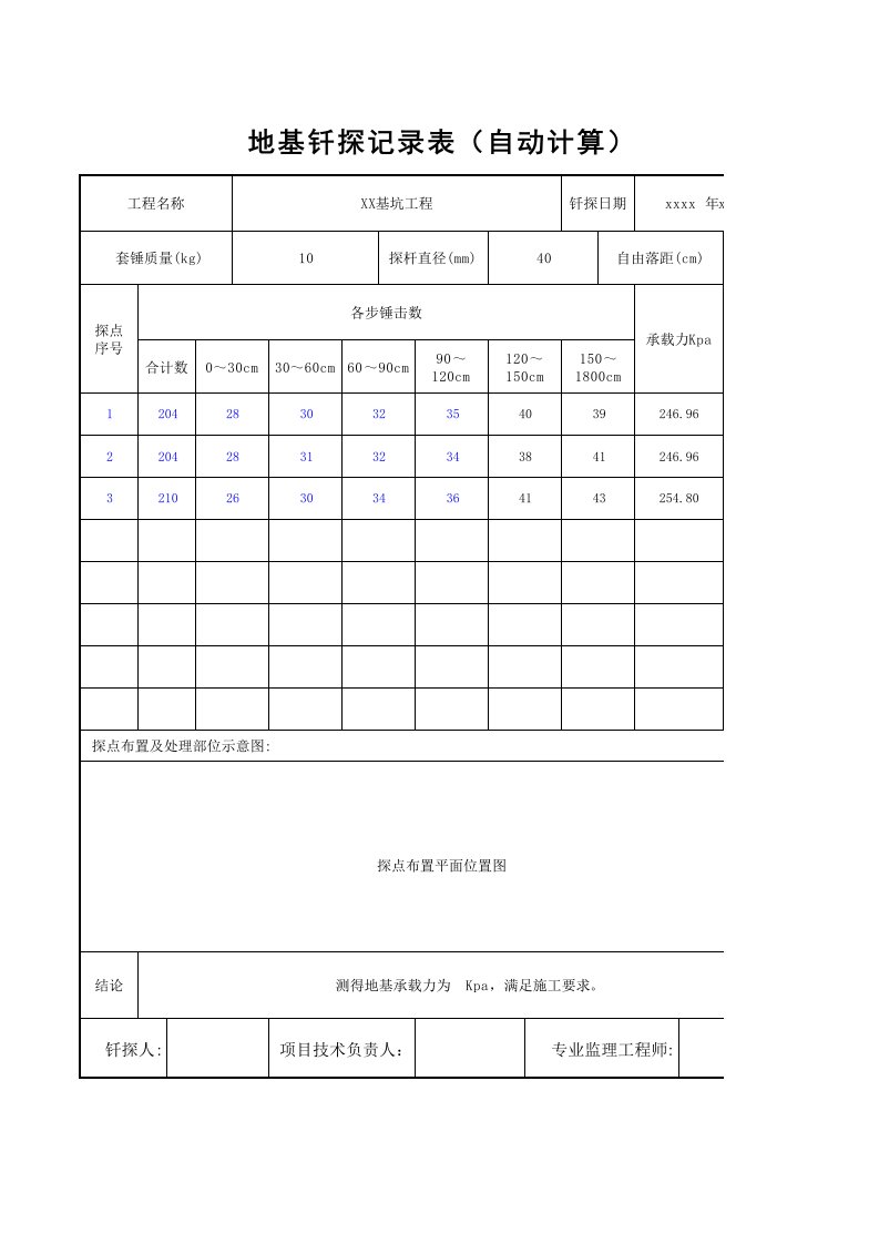 地基钎探记录