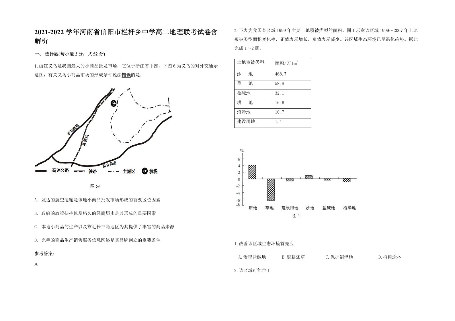 2021-2022学年河南省信阳市栏杆乡中学高二地理联考试卷含解析