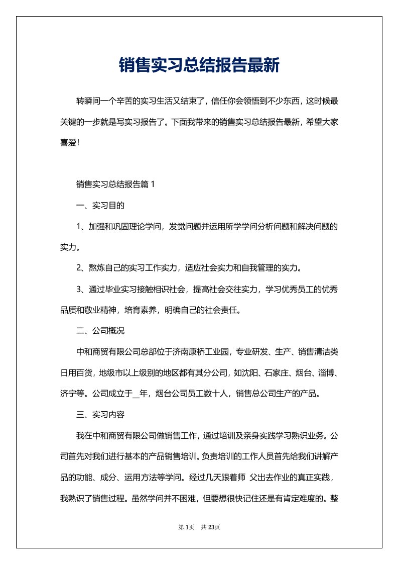 销售实习总结报告最新