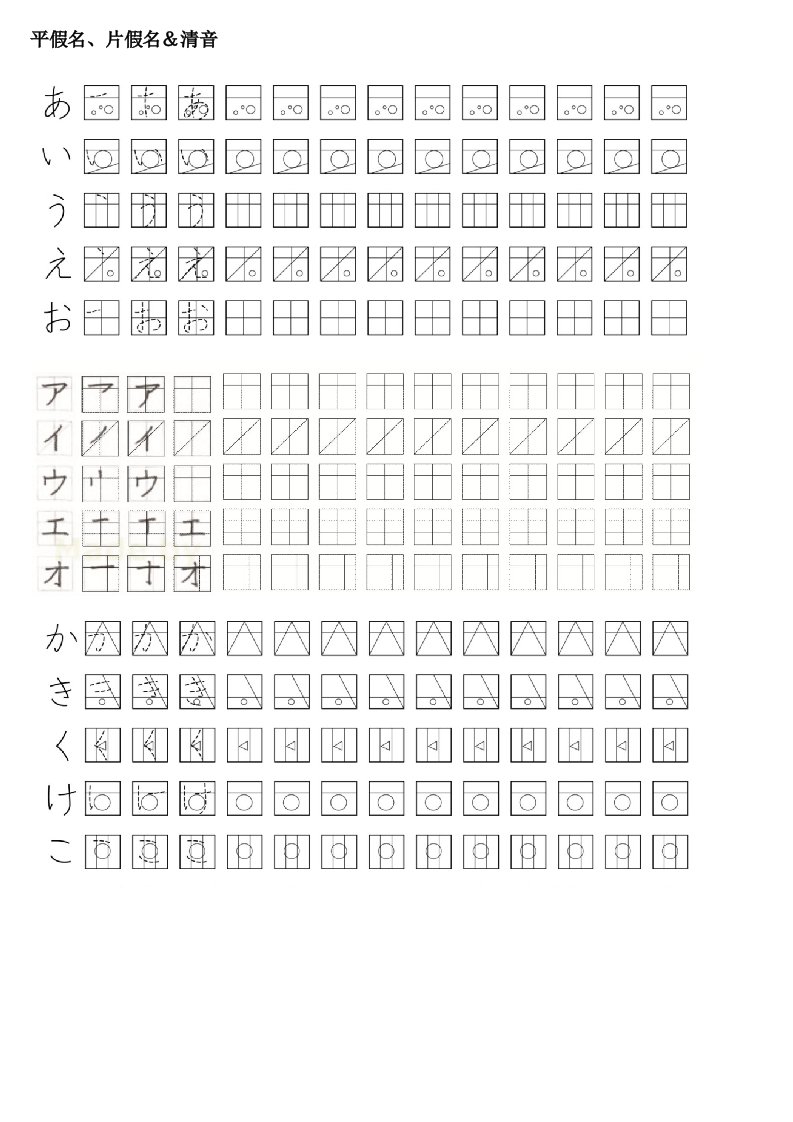 五十音图练习字帖(平片假名)