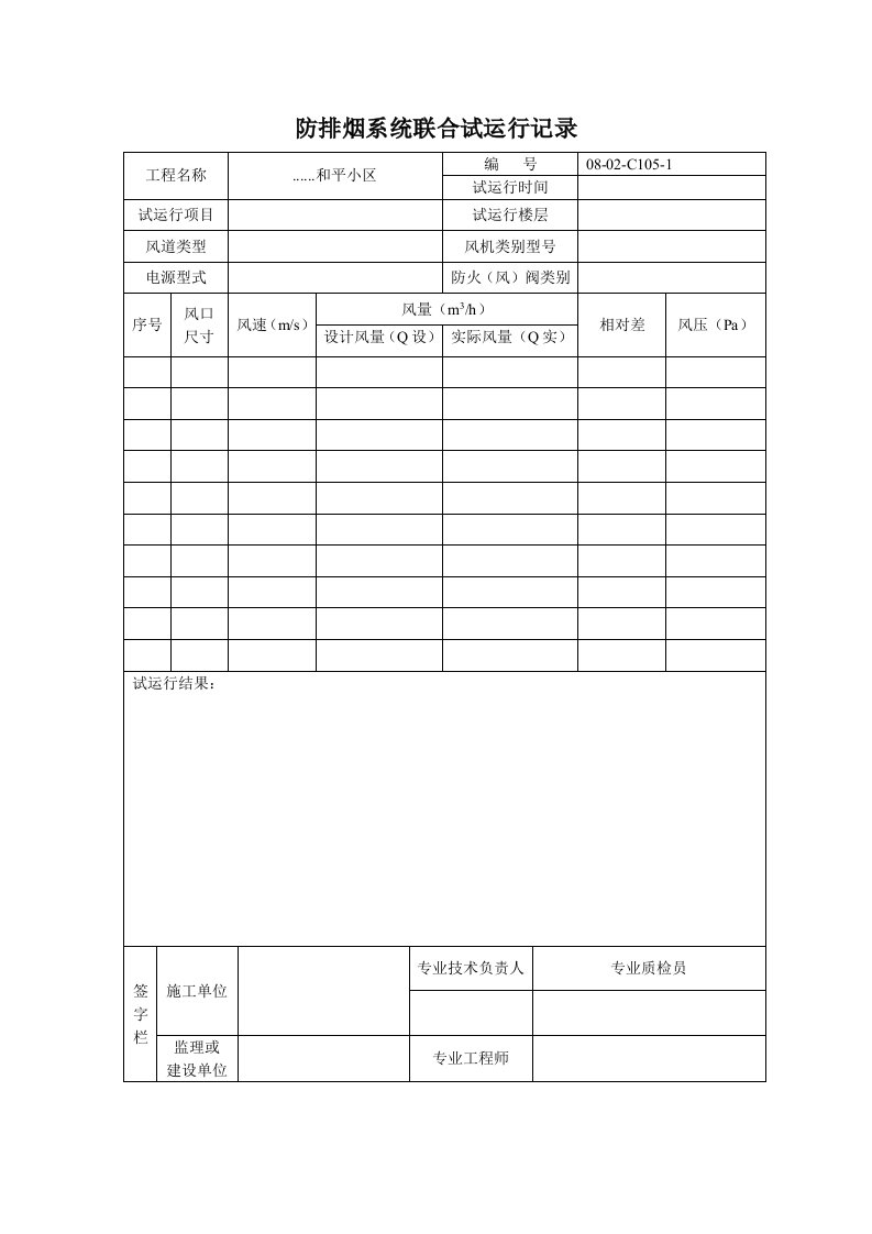 建筑资料-防排烟系统联合试运行记录