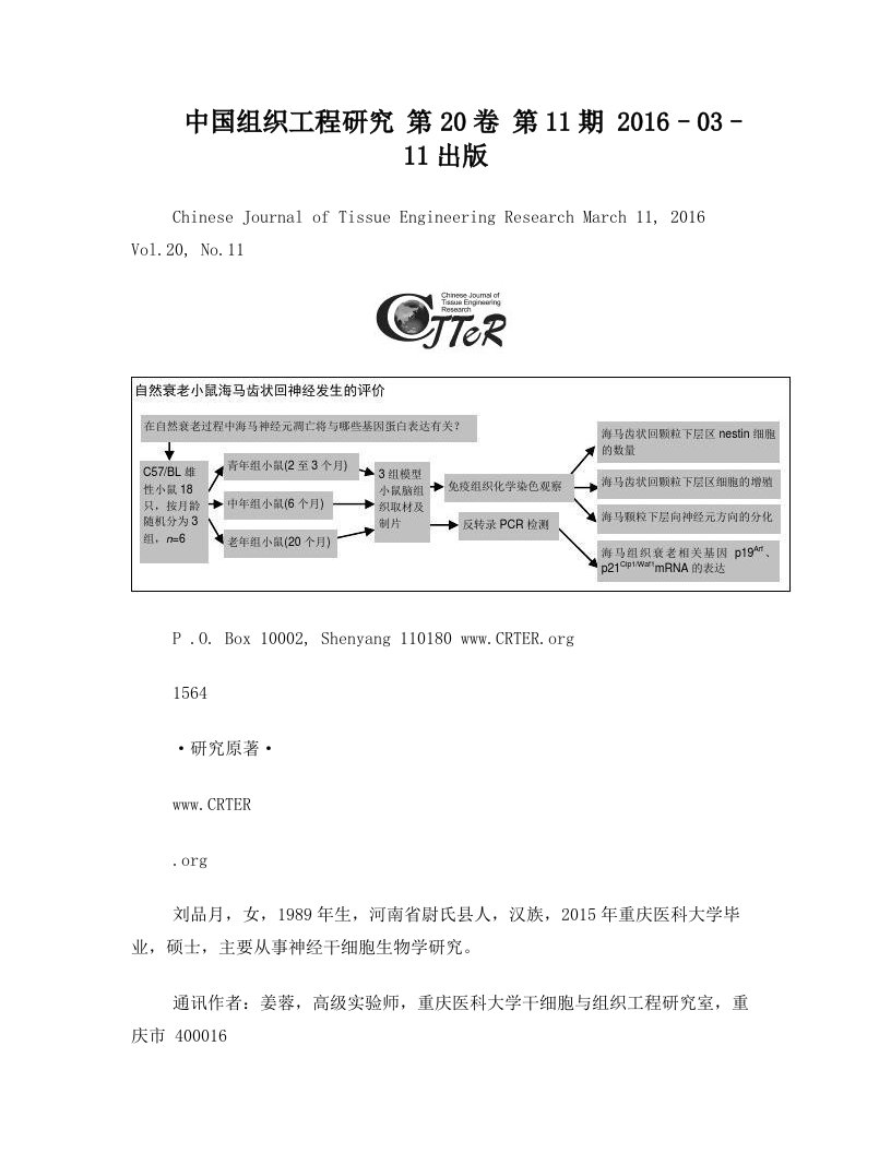 自然衰老过程中小鼠海马神经发生的改变