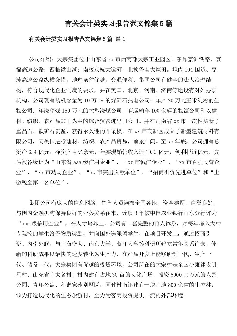 有关会计类实习报告范文锦集5篇