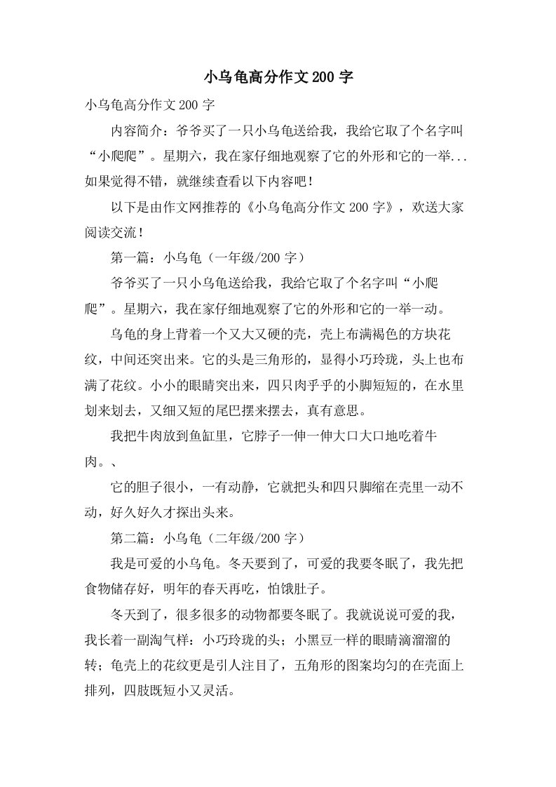 小乌龟高分作文200字