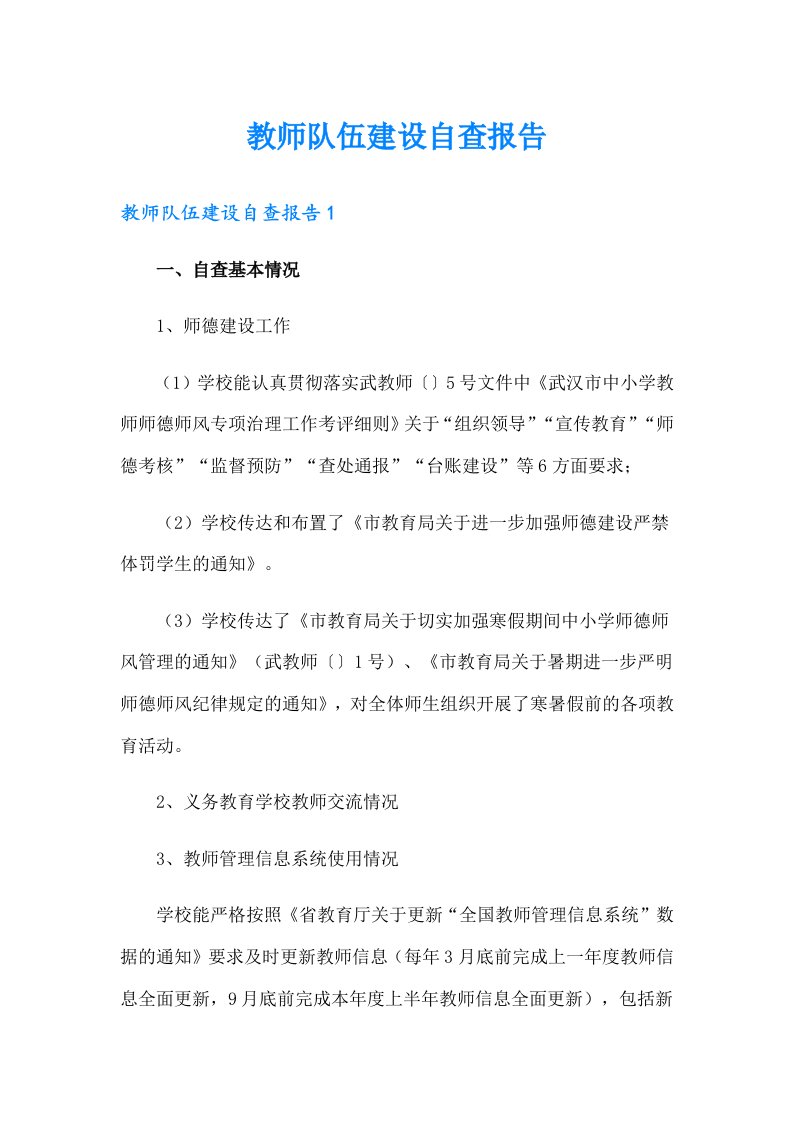 教师队伍建设自查报告