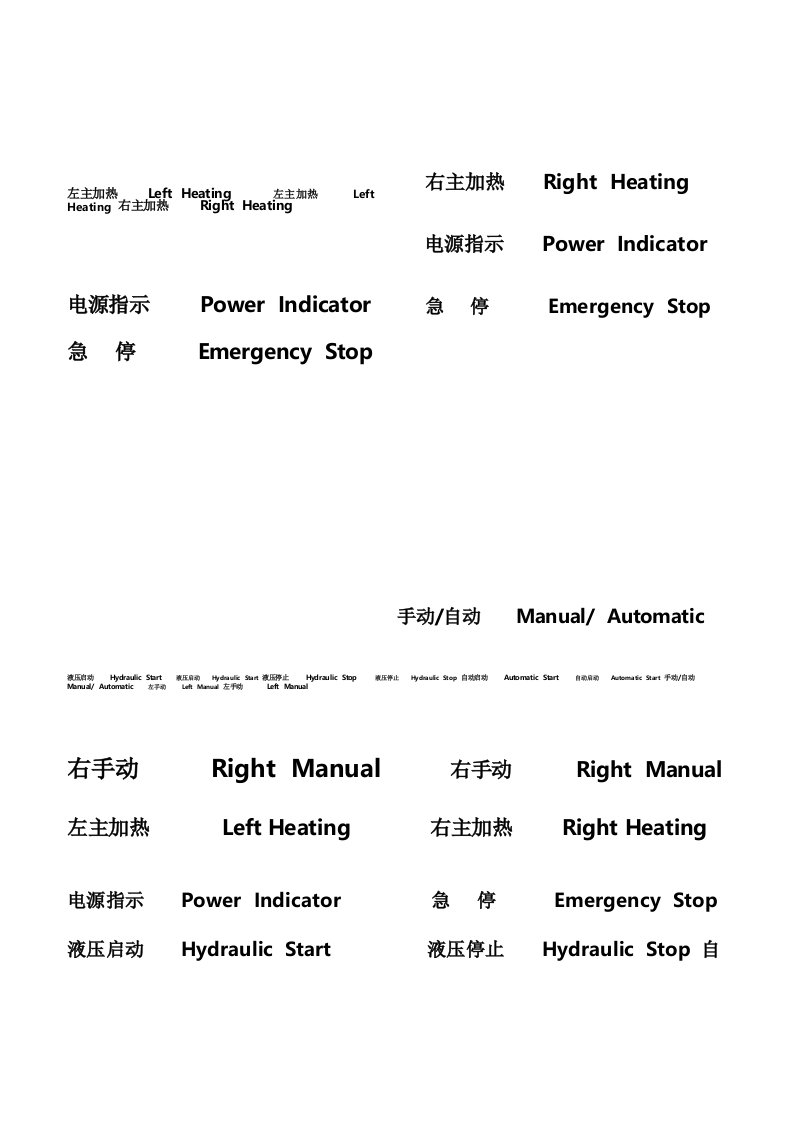 配电柜面板中英文对照,常用标签