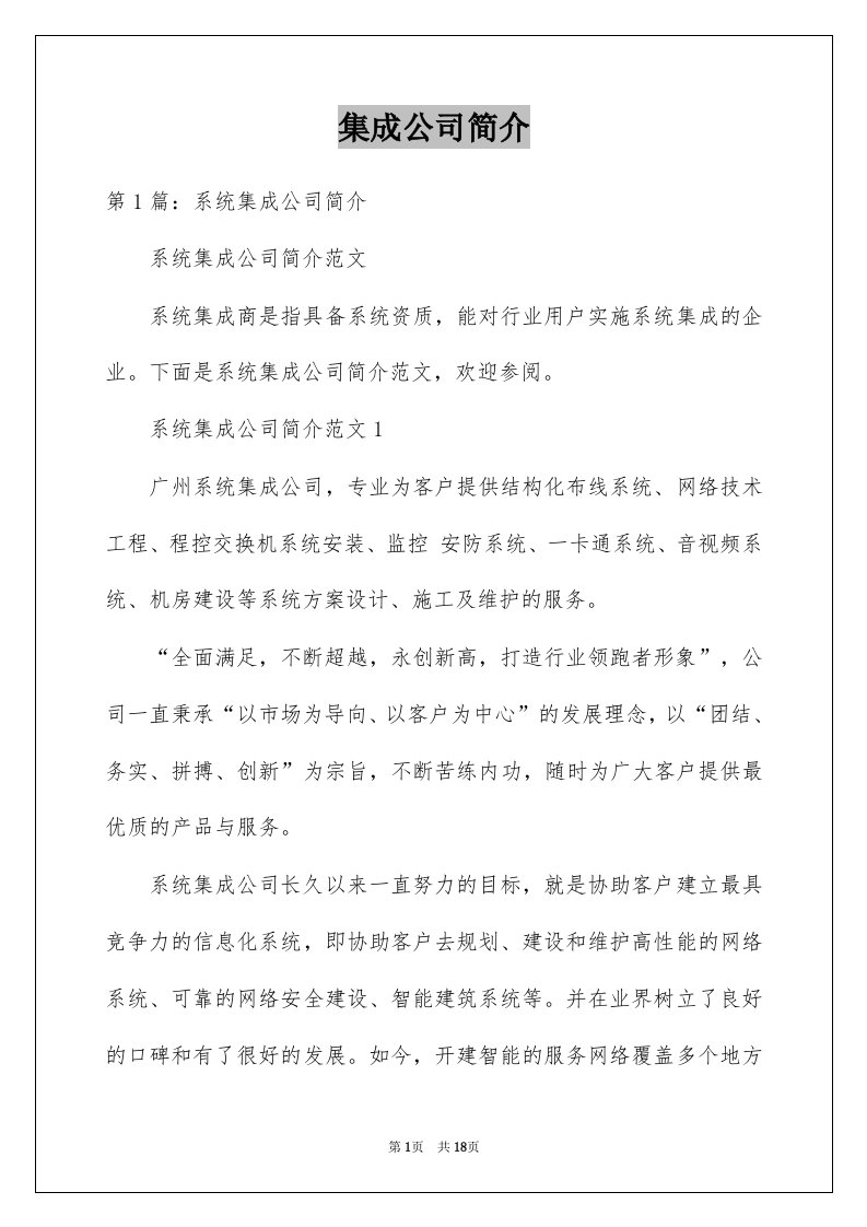 集成公司简介